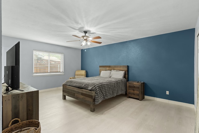 2113 Victoria Rd, Carrollton, TX 75007 - bedroom with light wood finished floors, baseboards, and ceiling fan