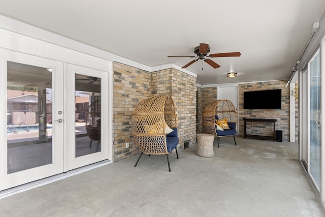 2113 Victoria Rd, Carrollton, TX 75007 - view of patio / terrace with a ceiling fan and french doors