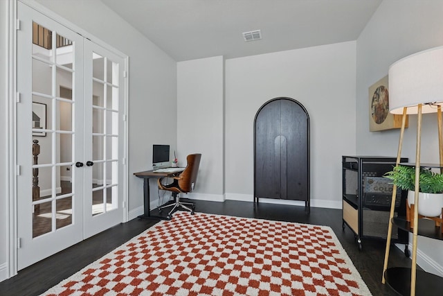 1304 S Pecan Pkwy, Northlake, TX 76247 - bedroom with french doors, dark wood-type flooring, and an office area