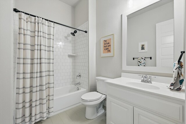 1304 S Pecan Pkwy, Northlake, TX 76247 - bathroom with vanity, tile patterned floors, toilet, and shower / tub combo