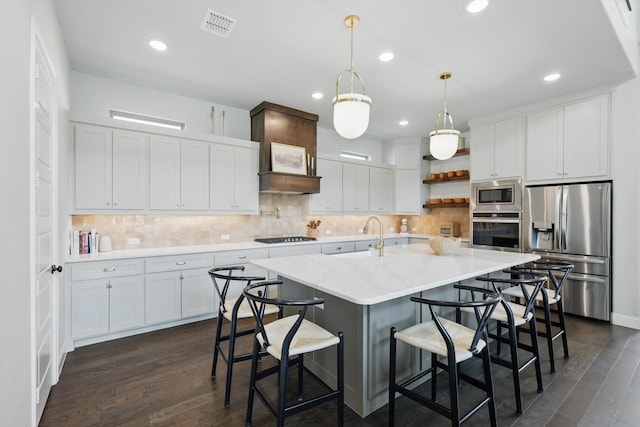 1304 S Pecan Pkwy, Northlake, TX 76247 - living area featuring dark wood-style flooring, a notable chandelier, recessed lighting, and a towering ceiling