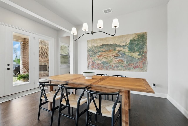 1304 S Pecan Pkwy, Northlake, TX 76247 - dining area featuring baseboards, visible vents, plenty of natural light, and dark wood finished floors