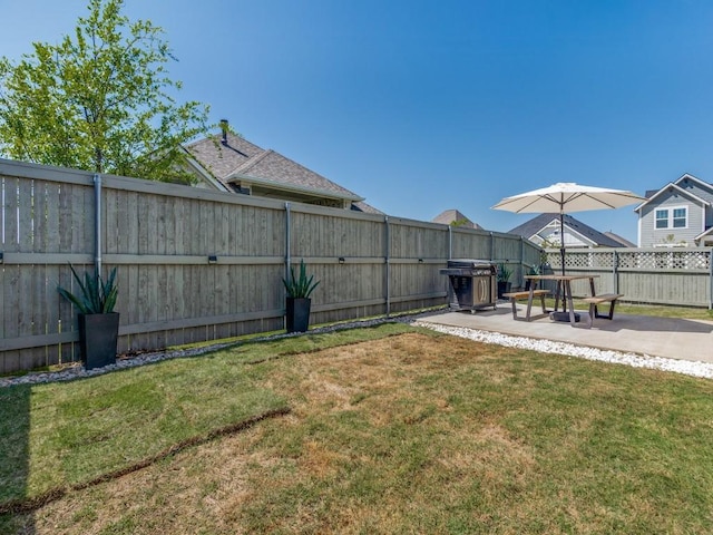view of yard with a patio and a fenced backyard
