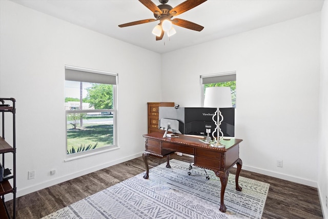 500 E Criner St, Grandview, TX 76050 - office with a ceiling fan, wood finished floors, and a healthy amount of sunlight