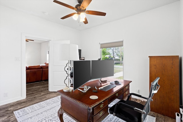 500 E Criner St, Grandview, TX 76050 - office space with baseboards, wood finished floors, and ceiling fan