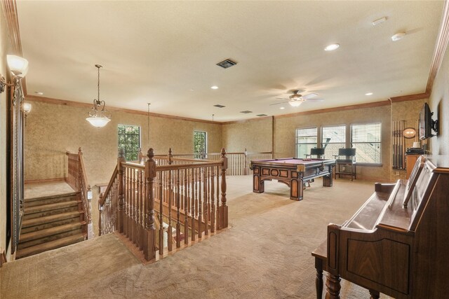 home office featuring carpet, baseboards, recessed lighting, and built in study area