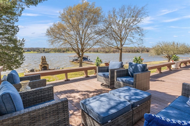 deck featuring a water view