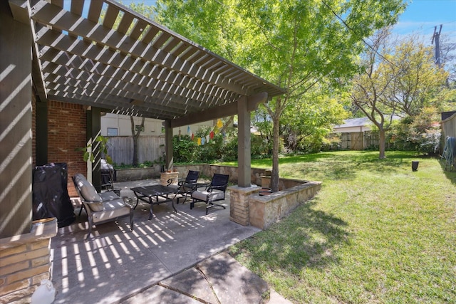 view of patio / terrace with a pergola and a fenced backyard