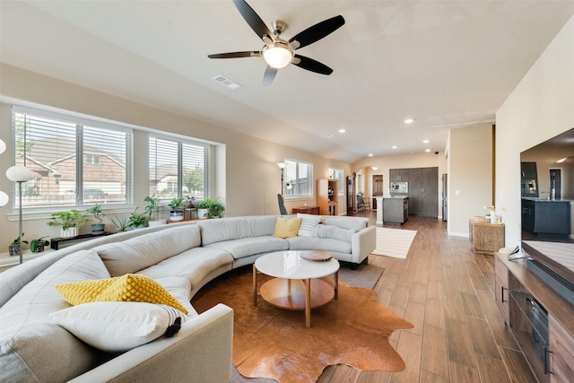 754 Brookline Dr, Lavon, TX 75166 - living area with wood finished floors, a ceiling fan, recessed lighting, and baseboards