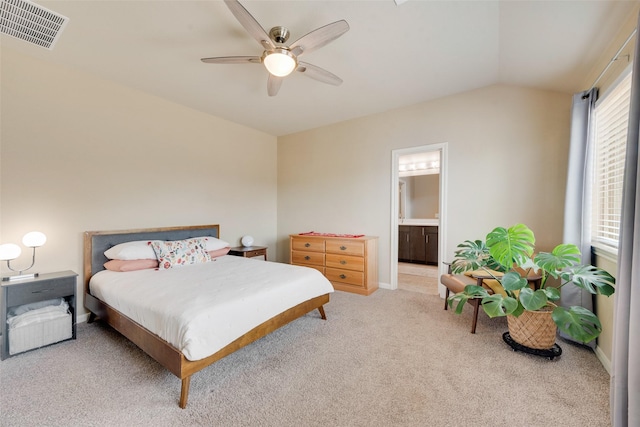 754 Brookline Dr, Lavon, TX 75166 - carpeted bedroom with vaulted ceiling, ensuite bath, a ceiling fan, and baseboards