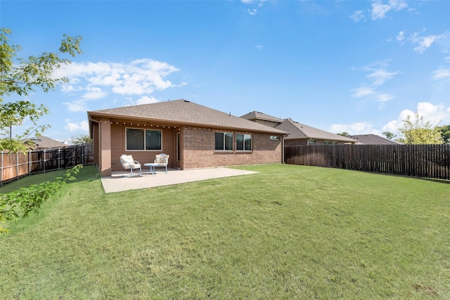 754 Brookline Dr, Lavon, TX 75166 - rear view of property featuring a patio, brick siding, and a shingled roof