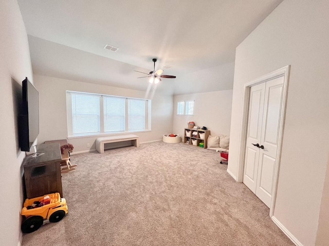 206 Lakewood Ln, Ponder, TX 76259 - rec room with a ceiling fan, carpet, and baseboards
