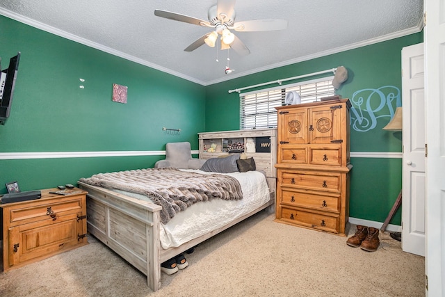 1128 Mason Dr, Hurst, TX 76053 - bedroom with ceiling fan, ornamental molding, and carpet floors