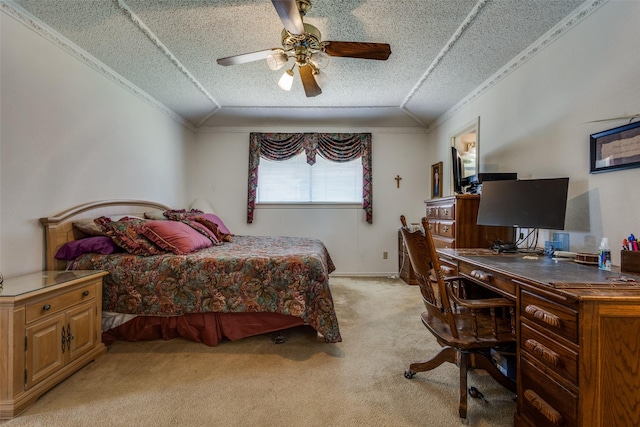 9A Rhea Mills Cir, Prosper, TX 75078 - bedroom featuring vaulted ceiling, a desk, light carpet, a textured ceiling, and ornamental molding