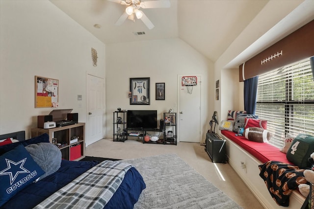 3604 Post Oak Trl, Corinth, TX 76210 - bedroom with carpet, lofted ceiling, and ceiling fan