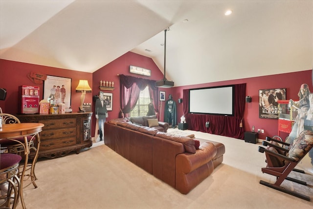 3604 Post Oak Trl, Corinth, TX 76210 - home theater room featuring carpet flooring and vaulted ceiling