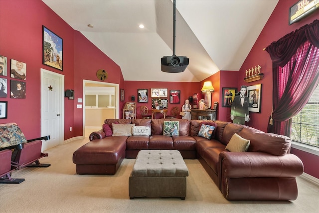 3604 Post Oak Trl, Corinth, TX 76210 - carpeted living room with baseboards and high vaulted ceiling