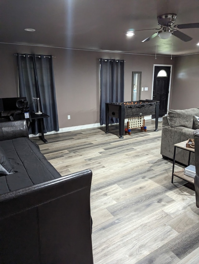 10908 County Road 442, Princeton, TX 75407 - living area with light wood-type flooring, baseboards, a ceiling fan, and recessed lighting