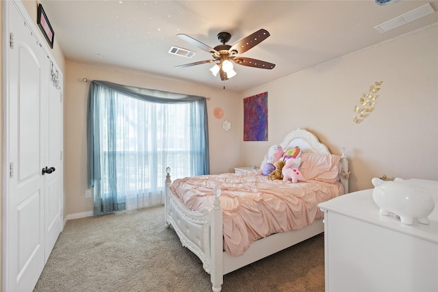 10908 County Road 442, Princeton, TX 75407 - bedroom with light colored carpet, a ceiling fan, and visible vents