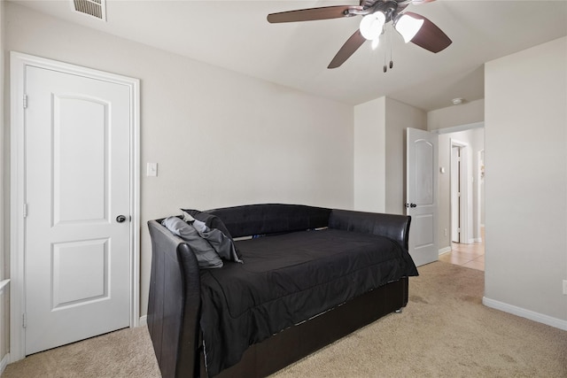 10908 County Road 442, Princeton, TX 75407 - bedroom featuring visible vents, baseboards, ceiling fan, and light carpet