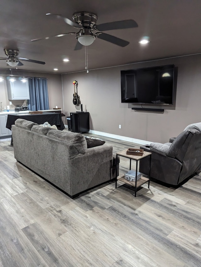 10908 County Road 442, Princeton, TX 75407 - living room with baseboards, a ceiling fan, recessed lighting, and light wood finished floors