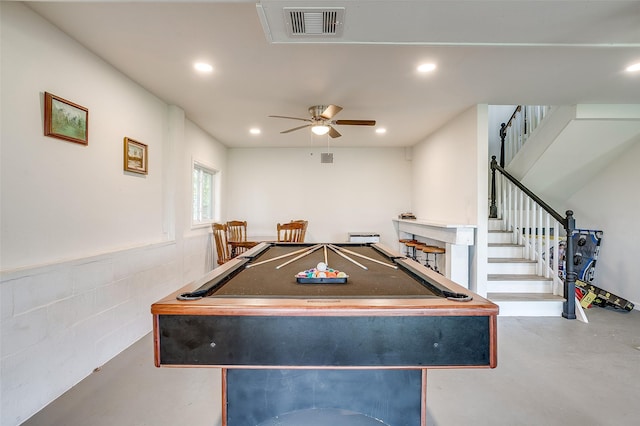 2520 Long Creek Ct, Granbury, TX 76049 - playroom with recessed lighting, visible vents, ceiling fan, and finished concrete flooring