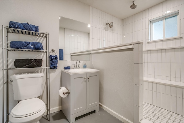2520 Long Creek Ct, Granbury, TX 76049 - bathroom with toilet, walk in shower, vanity, and baseboards