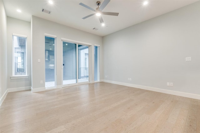 5707 Lindell Ave Unit 204, Dallas, TX 75206 - spare room featuring visible vents, baseboards, light wood-type flooring, and a ceiling fan