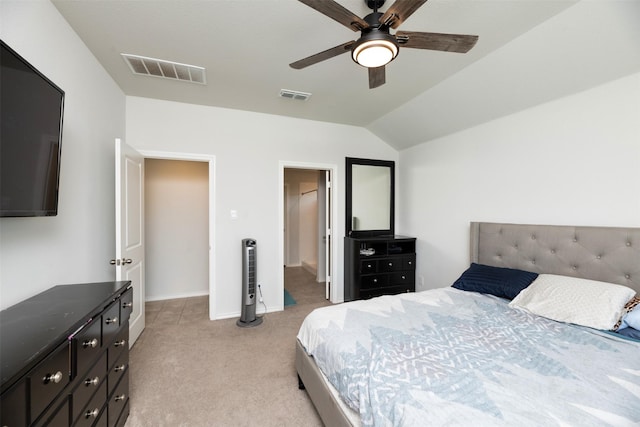 9449 Firedog Dr, Fort Worth, TX 76131 - bedroom featuring light colored carpet, lofted ceiling, and a ceiling fan