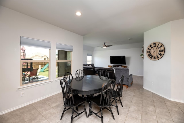 9449 Firedog Dr, Fort Worth, TX 76131 - dining room featuring ceiling fan, light tile patterned floors, and recessed lighting