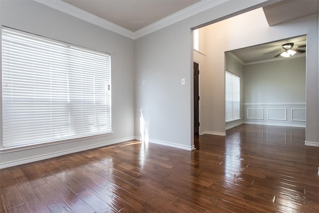1314 Kingsley Ct, Allen, TX 75013 - empty room with hardwood / wood-style flooring, ornamental molding, and ceiling fan