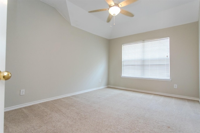 1314 Kingsley Ct, Allen, TX 75013 - unfurnished room featuring a ceiling fan, baseboards, vaulted ceiling, and carpet