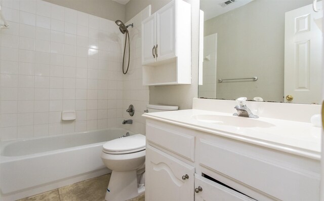 1314 Kingsley Ct, Allen, TX 75013 - full bath featuring shower / washtub combination, vanity, tile patterned flooring, visible vents, and toilet