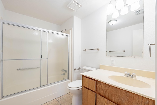 full bath featuring visible vents, toilet, tile patterned flooring, and vanity