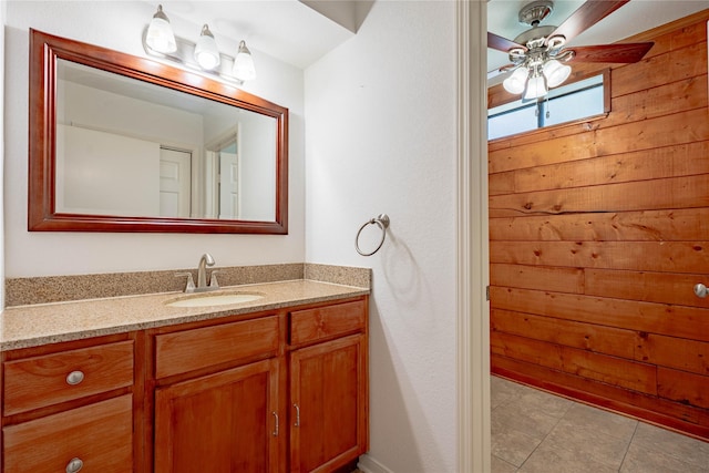 bathroom featuring vanity and a ceiling fan