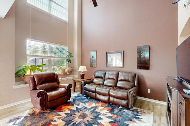 6948 Carrington Ln, Fort Worth, TX 76137 - living area with a towering ceiling, baseboards, and wood finished floors