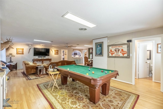 recreation room featuring pool table, light wood finished floors, and visible vents