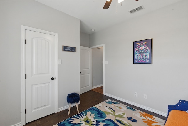202 Hill Valley Dr, Stephenville, TX 76401 - bedroom with visible vents, baseboards, ceiling fan, and wood finished floors