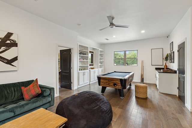 7342 Briar Rd, Azle, TX 76020 - rec room with ceiling fan, pool table, recessed lighting, wood finished floors, and baseboards