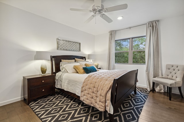 7342 Briar Rd, Azle, TX 76020 - bedroom with dark wood-type flooring, baseboards, a ceiling fan, and recessed lighting