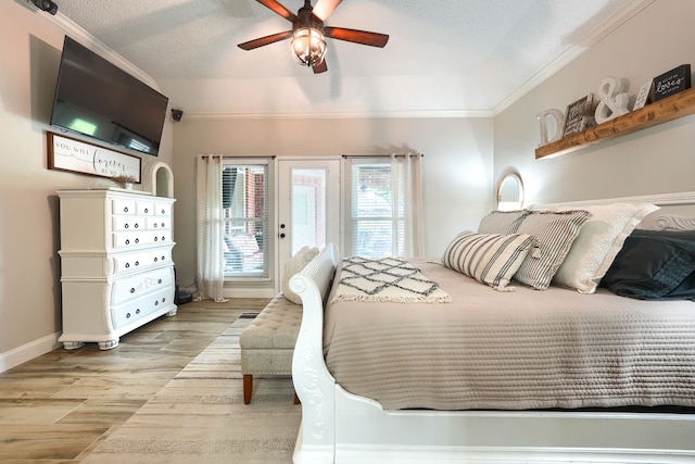 3419 Willowcreek Dr, Sunnyvale, TX 75182 - bedroom featuring crown molding, baseboards, wood finished floors, a ceiling fan, and access to outside