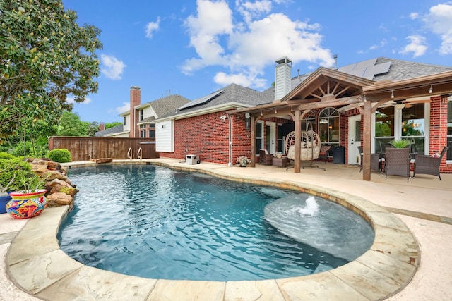 3419 Willowcreek Dr, Sunnyvale, TX 75182 - view of swimming pool featuring a ceiling fan, a patio area, and an outdoor hangout area