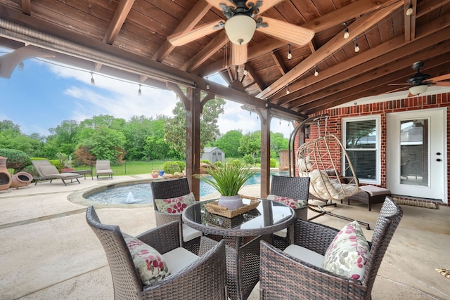 3419 Willowcreek Dr, Sunnyvale, TX 75182 - view of patio / terrace featuring outdoor dining space, an outdoor pool, and a ceiling fan