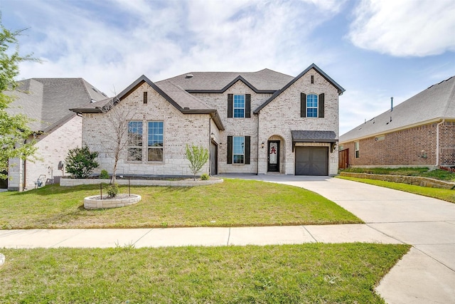 621 Brody Trl, Aledo, TX 76008 - french country inspired facade featuring driveway, an attached garage, a front lawn, and brick siding