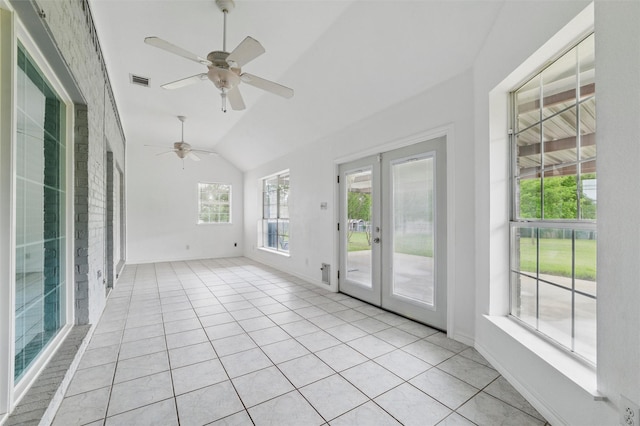 unfurnished sunroom featuring visible vents and french doors