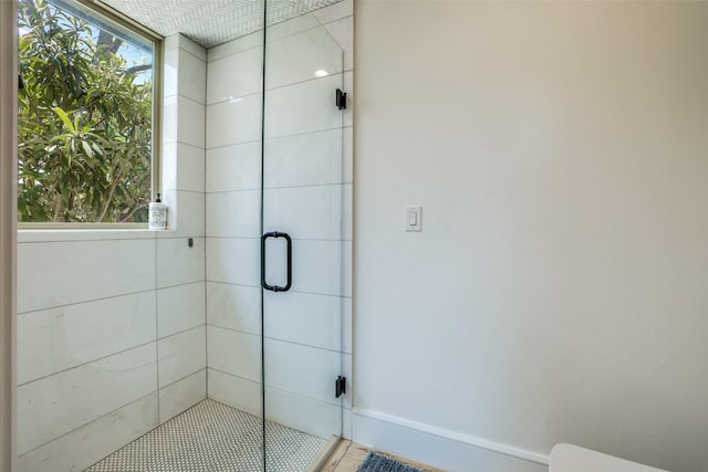 bathroom with a shower stall