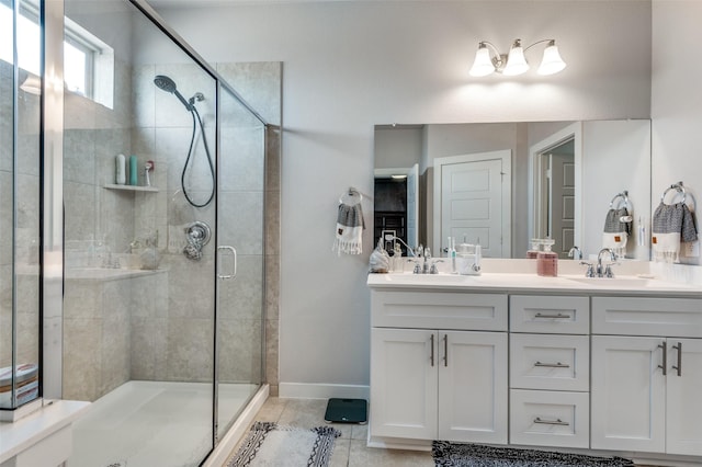 4737 Tanglewood Dr, Haltom City, TX 76137 - full bath featuring a sink, baseboards, a shower stall, and double vanity