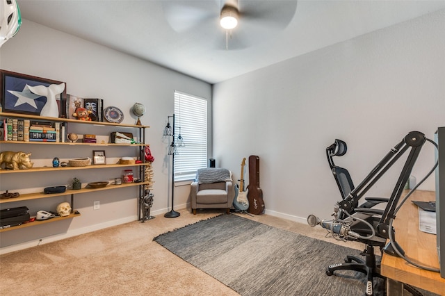 4737 Tanglewood Dr, Haltom City, TX 76137 - office area with baseboards, a ceiling fan, and carpet