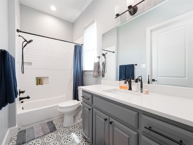 1515 Malone Dr, Royse City, TX 75189 - bathroom featuring toilet, shower / bath combo with shower curtain, tile patterned flooring, and vanity