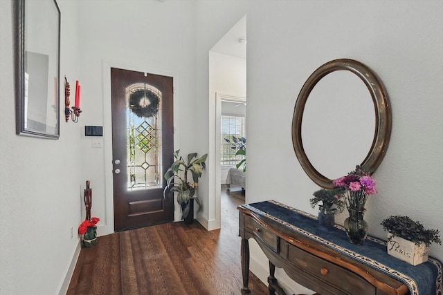 entrance foyer featuring baseboards and dark wood-style floors